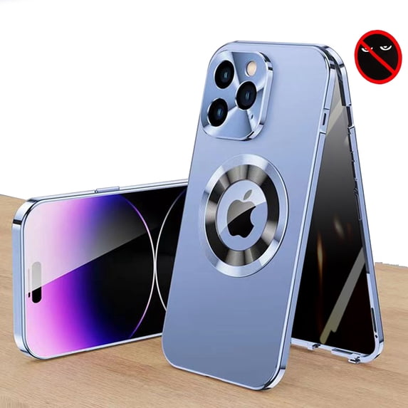 Dteck Privacy Magnetic Case for iPhone 12, Anti Peep Magnetic Adsorption Privacy Screen Protector Metal Bumper Full Body Case with Lens Protector Anti-Spy Phone Case,Blue