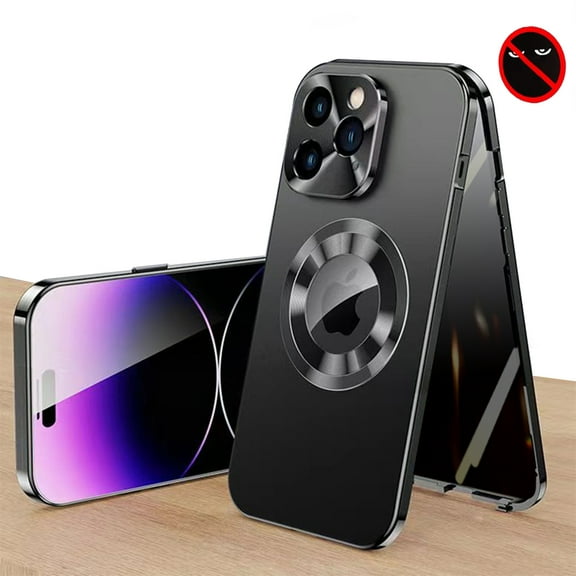 Dteck Privacy Magnetic Case for iPhone 12 Pro, Anti Peep Magnetic Adsorption Privacy Screen Protector Metal Bumper Full Body Case with Lens Protector Anti-Spy Phone Case,Black