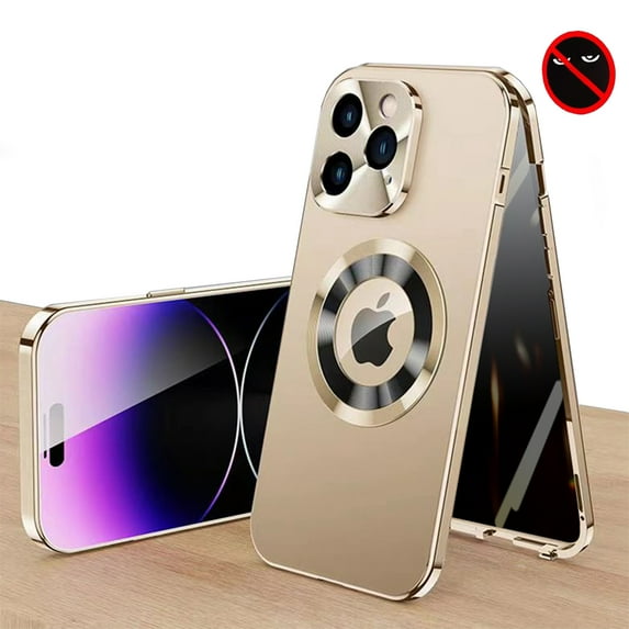 Dteck Privacy Magnetic Case for iPhone 12 Pro Max, Anti Peep Magnetic Adsorption Privacy Screen Protector Metal Bumper Full Body Case with Lens Protector Anti-Spy Phone Case,Gold