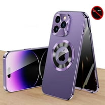 Dteck Privacy Magnetic Case for iPhone 14 Pro, Anti Peep Magnetic Adsorption Privacy Screen Protector Metal Bumper Full Body Case with Lens Protector Anti-Spy Phone Case,Purple
