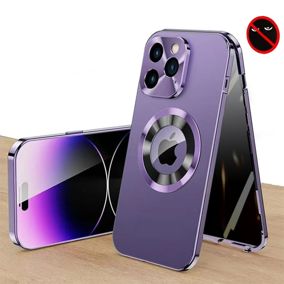 Dteck Privacy Magnetic Case for iPhone 14 Pro, Anti Peep Magnetic Adsorption Privacy Screen Protector Metal Bumper Full Body Case with Lens Protector Anti-Spy Phone Case,Purple