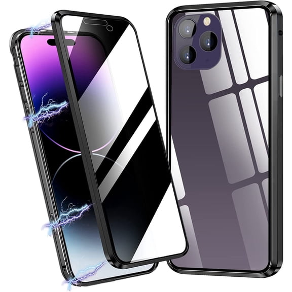 Dteck Privacy Magnetic Case for iPhone 14 Pro Max, Anti-peep Double Sided Confidential Case Compatible with iPhone 14 Pro Max with Privacy Screen Protector Tempered Glass Metal Bumper,Black