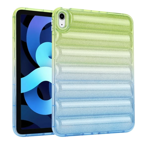 Dteck Puffy Case for iPad 6th/5th Generation ,Gradient Glitter Anti-Scratch Down Jacket Soft 3D Shockproof Case for iPad 9.7 inch 2018/2017,Green Blue