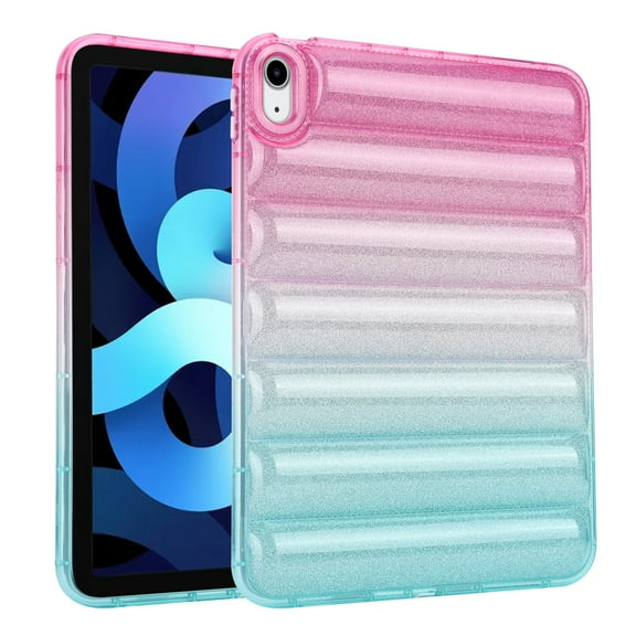 Dteck Puffy Case for iPad 9th/8th/7th Generation,Gradient Glitter Anti-Scratch Down Jacket Soft 3D Shockproof Case for iPad 10.2 inch 2021/2020/2019,Red Blue