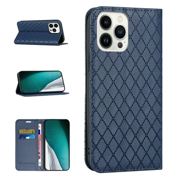 Dteck RFID Blocking Wallet Case for Apple iPhone 13 Pro 6.1 inch,Shockproof PU Leather Magnetic Stand Flip Protective Cover with ID & Credit Card Slots Holder Phone Case,Blue