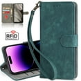 thumbnail image 1 of Dteck RFID Blocking Wallet Case for iPhone 14, Magnetic Closure PU Leather Flip Folio Case with Kickstand Detachable Wrist Strap,Green, 1 of 4