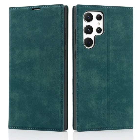 Dteck RFID Blocking Wallet Phone Case for Samsung Galaxy S22 Ultra, Card Slots Holder Magnetic Flip Cover, Blue