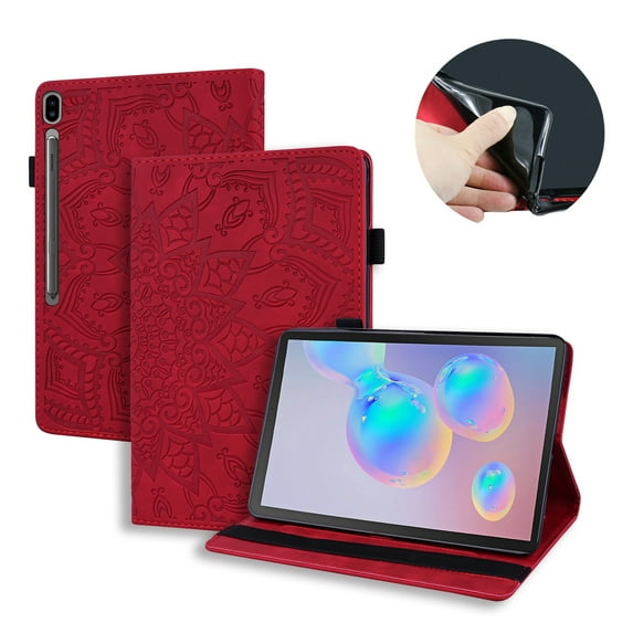 Dteck Retro Flower Pattern Leather Case for Samsung Tab S6 10.5" SM-T860 T865,Folio Flip Kickstand Card Holder Strap Shockproof Cover 10.5 inches,Red