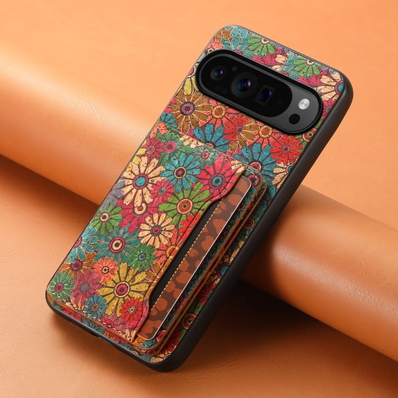Dteck Retro Flowers Pattern Case for Google Pixel 9 / 9 Pro,Magnetic Leather Case Built-in 3 Card Slots Wallet Shockproof Kickstand Back Cover for Google Pixel 9 / 9 Pro,Spring