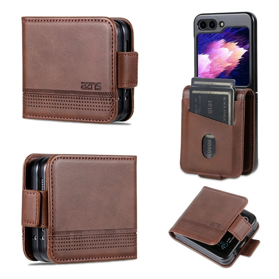 Dteck Retro for Samsung Galaxy Z Flip 6 Case, Shockproof PU Leather Magnetic Full Body Stand Flip Wallet Case Cover with Card Holder Phone Case, Brown