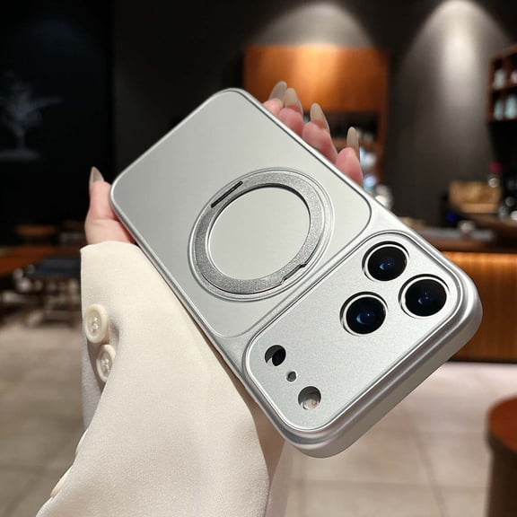 Dteck Ring Stand Phone Case For iPhone 17 Pro Max, Magnetic Shockproof Protective Case with Adjustable Kickstand Drop Protection and Full Lens Coverage, Silver