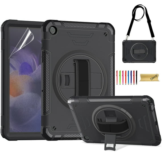 Dteck Rotating Hand Strap Shockproof Case for Samsung Galaxy Tab A9 Plus 11 Inch Tablet Case with Screen Protector Soft TPU Film, Black