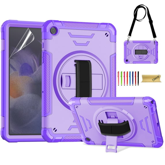 Dteck Rotating Hand Strap Shockproof Case for Samsung Galaxy Tab A9 Plus 11 Inch Tablet Case with Screen Protector Soft TPU Film, Purple