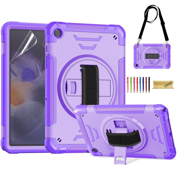 Dteck Rotating Hand Strap Shockproof Case for Samsung Galaxy Tab A9 Plus 11 Inch Tablet Case with Screen Protector Soft TPU Film, Purple