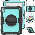 thumbnail image 1 of Dteck Rugged Case for Apple iPad (10th generation) 10.9-inch with Built-in Screen Protector, Rotating Hand Strap Stand Heavy Duty Shockproof Case with Carry Shoulder Strap for iPad 10th Gen,Light Blue, 1 of 7