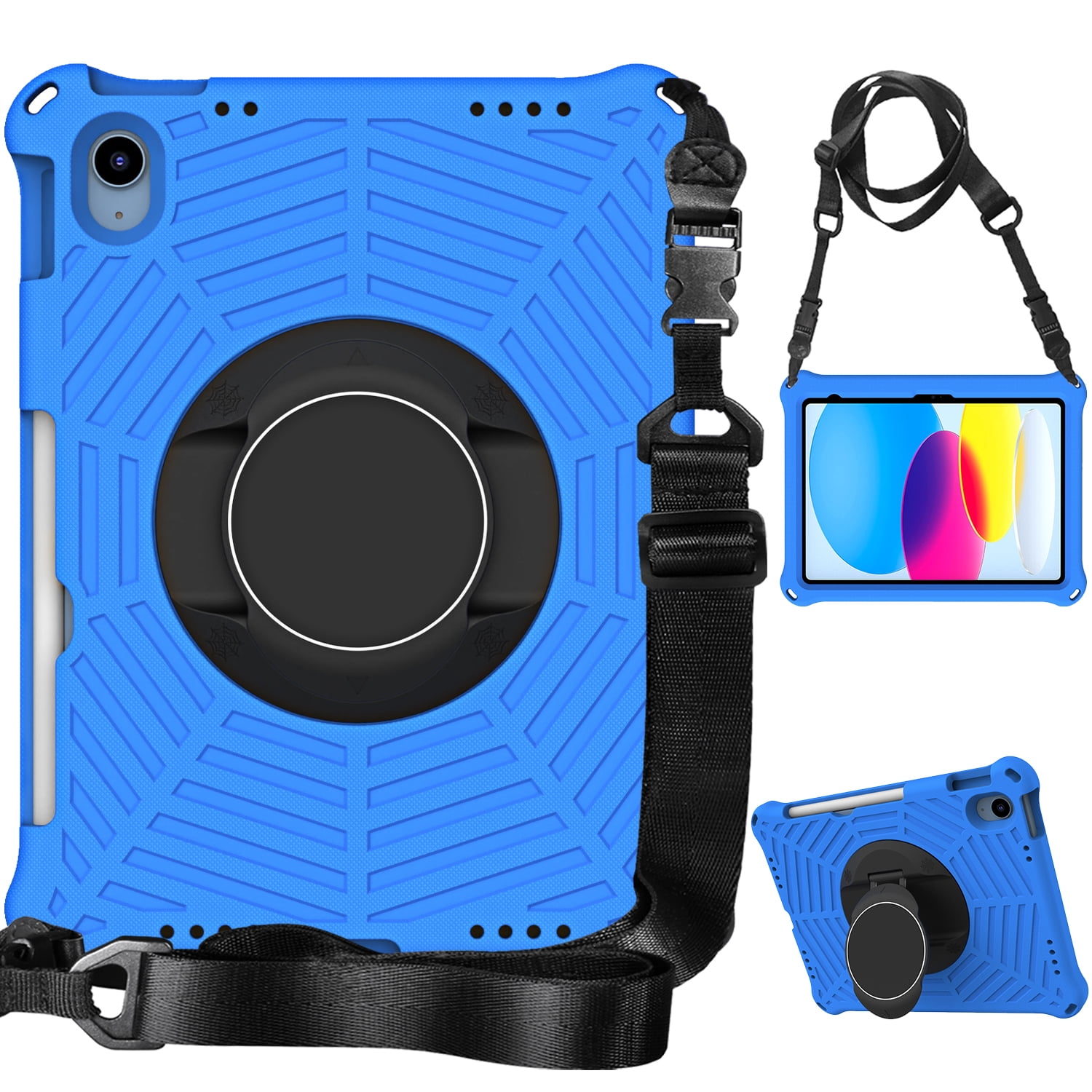 Dteck Rugged Case for Apple iPad (10th generetaion) 10.9-inch 2022, Shockproof Drop Protection Cover with 360 Rotatable Kickstand Shoulder Strap Pencil Holder for 10.9" iPad 10th Gen Case 2022,Blue