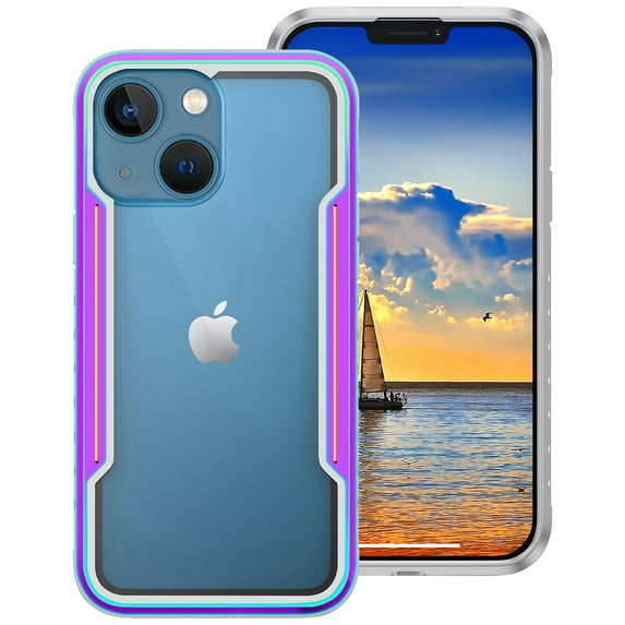 Dteck Rugged Case for Apple iPhone 14 Plus 6.7 inch 2022, Shockproof Protective Clear Case, Military 10ft Drop Tested, Durable Aluminum Frame, Anti-Yellowing Crystal Case for iPhone 14 Plus,Iridescent