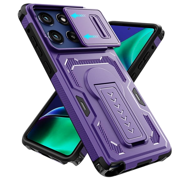 Dteck Rugged Case for Motorola Edge (2025) with Kickstand, Shock-Resistant Hybrid PC+TPU Anti-Scratch Non-Slip Slide Camera Cover Shockproof Heavy Duty Robust Protective Case, Purple