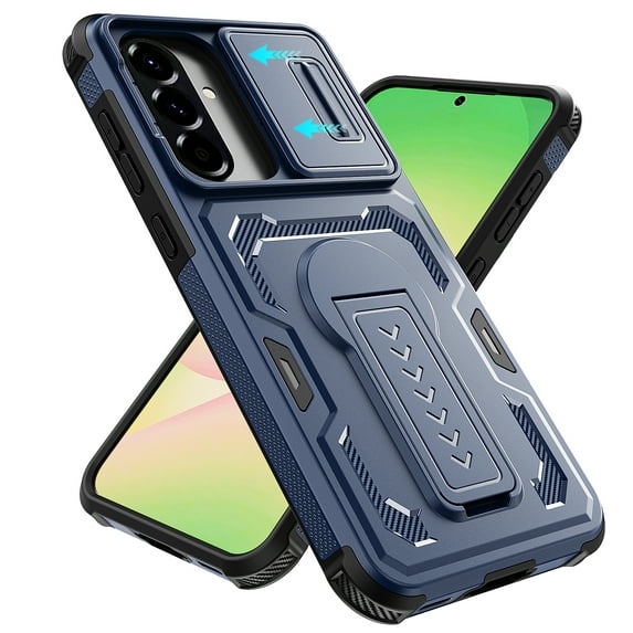Dteck Rugged Case for Samsung Galaxy A36 5G with Kickstand, Shock-Resistant Hybrid PC+TPU Anti-Scratch Non-Slip Slide Camera Cover Shockproof Heavy Duty Robust Protective Case, Blue