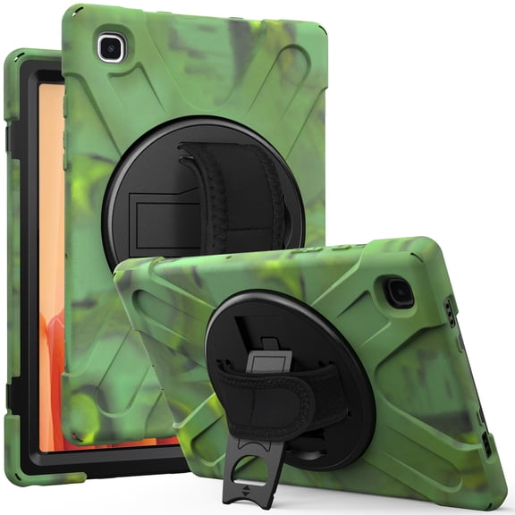 Dteck Rugged Case for Samsung Galaxy Tab A7 10.4 inch 2020 SM-T500 T505, Heavy Duty Three Layer Hybrid High Impact Shockproof Case with 360 Rotating Handle Stand, Camouflage