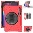 thumbnail image 1 of Dteck Rugged Case For Samsung Galaxy Tab S7 Plus 12.4-inch SM-T970 T975 T976, Heavy Duty Three Layer Rugged Hybrid Shockproof Case with 360 Rotating Stand / Hand Strap, Red, 1 of 7
