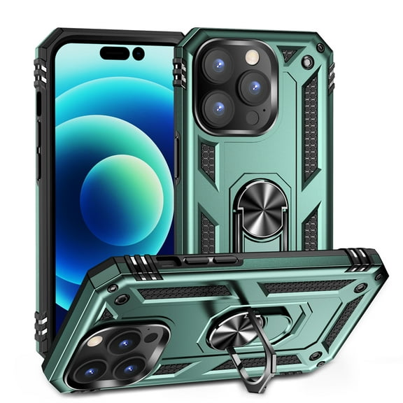 Dteck Rugged Case for Apple iPhone 14 Pro Max, Heavy Duty Protection Phone Cover with Magnetic Ring Stand Slide Protection Cover,Darkgreen