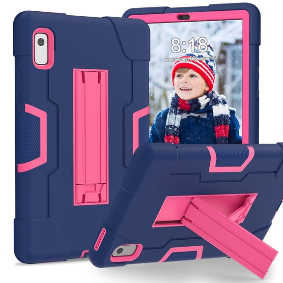 Dteck Rugged Case for Lenovo Tab M9 (TB-310FU, 2023 Released), Heavy Duty Shockproof Rugged Protective Cover with Kickstand,Navy + Rose