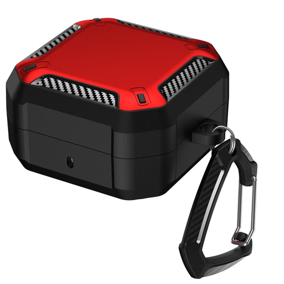 Dteck Rugged Case for Samsung Galaxy Buds 4 / Buds 4 Pro, Shockproof Magnetic Closure Hard Shell Cover with Carabiner,Red+Black