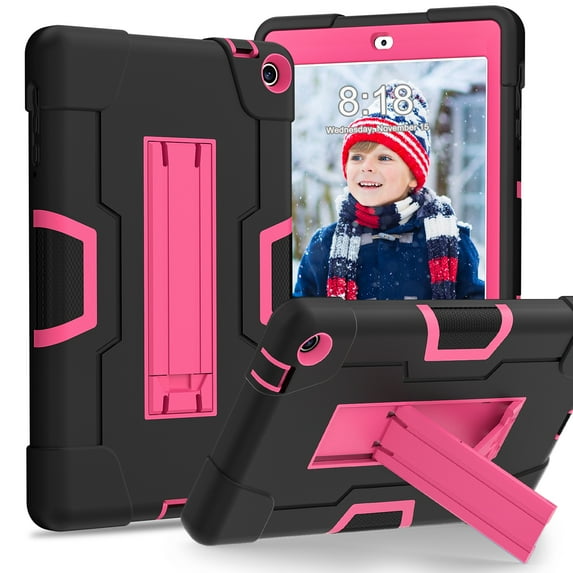 Dteck Rugged Case for for Onn 8 Inch Tablet Gen 3 (2022 Model:100071483), Heavy Duty Hybrid Shockproof Kickstand Cover Case, Black + Rose
