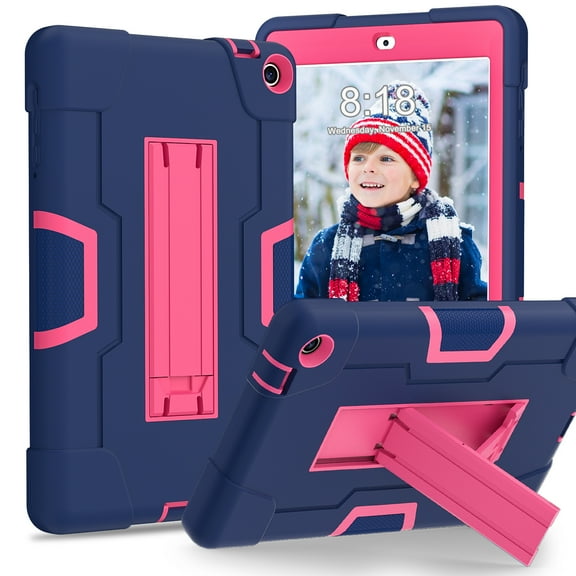 Dteck Rugged Case for for Onn 8 Inch Tablet Gen 3 (2022 Model:100071483), Heavy Duty Hybrid Shockproof Kickstand Cover Case, Navy + Rose