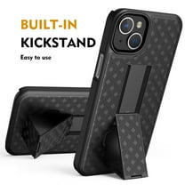 Dteck Rugged Case for iPhone 15 with Swivel Belt Clip Holster, Slim Shell with Built-in Kickstand for Apple iPhone 15 6.1 inch 2023, Black