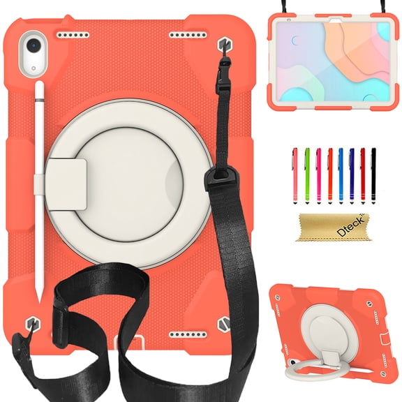Dteck Case for iPad A16 11th Gen 11" 2025/10th Generation 10.9" 2022, Heavy Duty Shockproof iPad Cover with Portable Rotation Handle Stand Crossbody Shoulder Strap, Orange