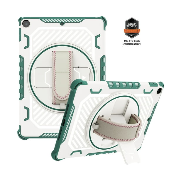 Dteck Rugged Case for iPad 2017 2018 9.7 Inch 5th 6th Gen A1822 A1823 A1893 A1954, Heavy Duty Shockproof Shell Drop Protection Cover with Rotating Hand Strap Kickstand for iPad 6th/5th Gen,Green