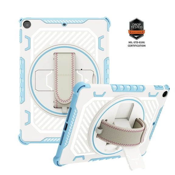 Dteck Rugged Case for iPad 2017 2018 9.7 Inch 5th 6th Gen A1822 A1823 A1893 A1954, Heavy Duty Shockproof Shell Drop Protection Cover with Rotating Hand Strap Kickstand for iPad 6th/5th Gen,Blue