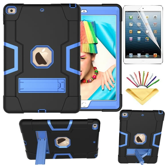 Dteck Rugged Case for iPad 9th/8th/7th Generation 10.2 inch, Heavy Duty Hybrid Case with Kickstand Full Body Protective Case Shell for iPad 10.2" 2021/2020/2019,Black/Blue