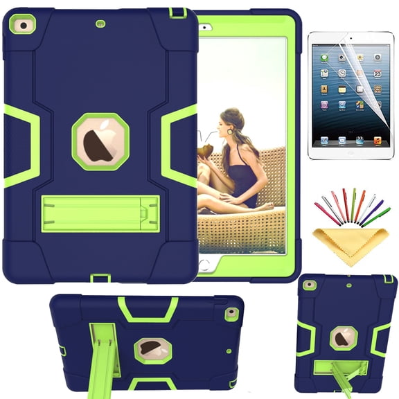 Dteck Rugged Case for iPad 9th/8th/7th Generation 10.2 inch, Heavy Duty Hybrid Case with Kickstand Full Body Protective Case Shell for iPad 10.2" 2021/2020/2019,Navy/Olivine