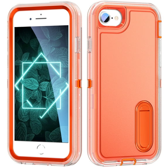 Dteck Rugged Case for iPhone 8 / iPhone 7 / iPhone SE 3 / iPhone SE 2 with Kickstand, Heavy Duty Military Grade Drop Protection Shockproof Protective Cover 4.7 Inch,Orange