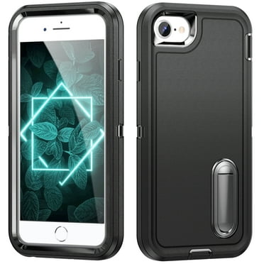 Dteck Rugged Case for iPhone 8 / iPhone 7 / iPhone SE 3 / iPhone SE 2 with Kickstand, Heavy Duty Military Grade Drop Protection Shockproof Protective Cover 4.7 Inch,Black