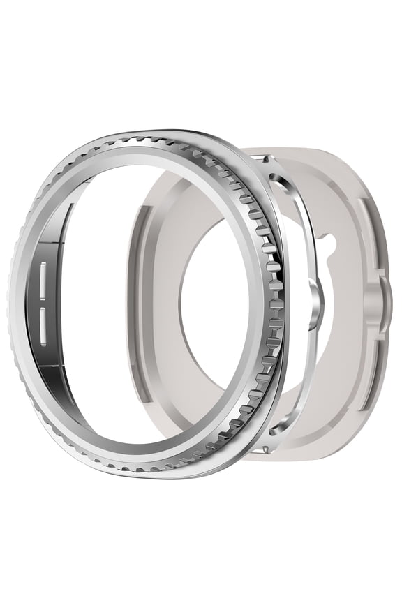 Rugged Case with Metal Bezel Ring for Samsung Galaxy Watch 8 Classic 46mm, Stylish Protective Cover with Rotating Steel Frame Loop,Silver