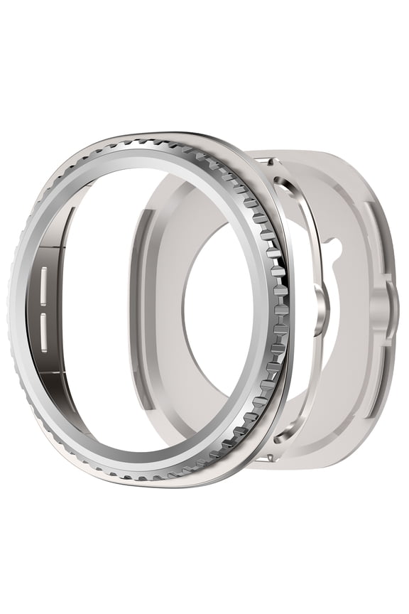 Rugged Case with Metal Bezel Ring for Samsung Galaxy Watch 8 Classic 46mm, Stylish Protective Cover with Rotating Steel Frame Loop,Titanium