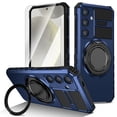 thumbnail image 1 of Dteck Rugged Magnetic Ring Kickstand Case for Samsung Galaxy S25, Shockproof Rotatable Stand, Car Mount Compatible, Heavy-Duty Protection with HD Tempered Glass Screen Protector Cover, Blue, 1 of 9