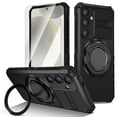 thumbnail image 1 of Dteck Rugged Magnetic Ring Kickstand Case for Samsung Galaxy S25, Shockproof Rotatable Stand, Car Mount Compatible, Heavy-Duty Protection with HD Tempered Glass Screen Protector Cover, Black, 1 of 9