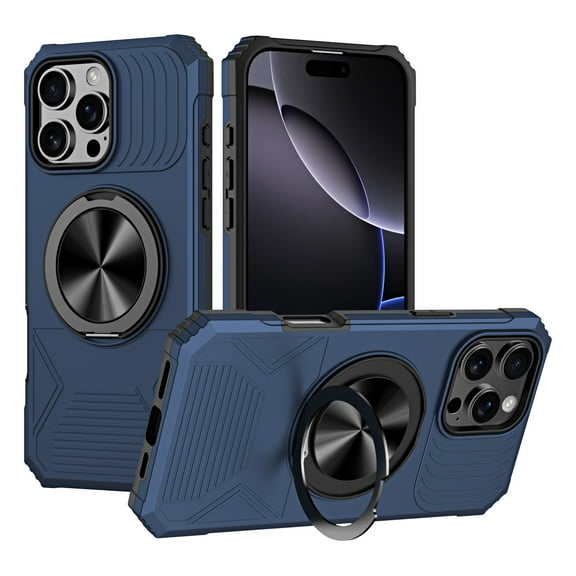 Dteck Rugged Protective Case for iPhone 15 with Kickstand, Shockproof Anti-Scratch PC+TPU Back Cover, Magnetic Car Mount Compatible, Anti-Fingerprint Non-Slip Grip, Blue