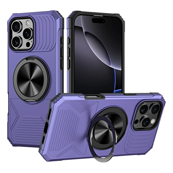 Dteck Rugged Protective Case for iPhone 16E 2025 with Kickstand, Shockproof Anti-Scratch PC+TPU Back Cover, Magnetic Car Mount Compatible, Anti-Fingerprint Non-Slip Grip, Violet