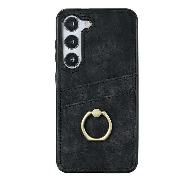 Dteck for S24 Case, for Galaxy S24 Case Card Holder,360 Degree Ring Holder Stand,Slim Phone Case Leather for Men Women,Shockproof Protective Thin Wallet Cover, Black