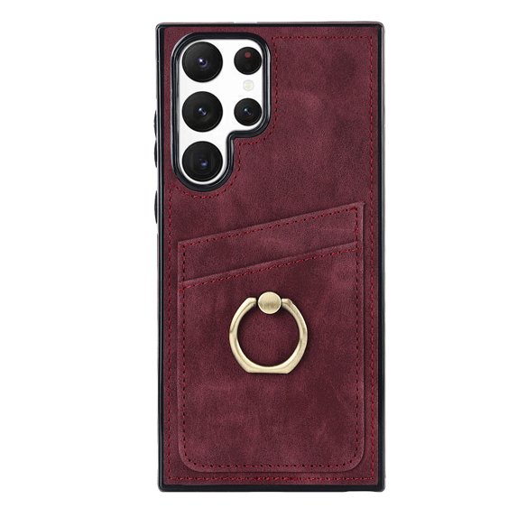 Dteck for S24 Ultra Case, for Galaxy S24 Ultra Case Card Holder,360 Degree Ring Holder Stand,Slim Phone Case Leather for Men Women,Shockproof Protective Thin Wallet Cover, Winered