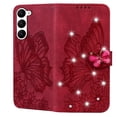 thumbnail image 1 of Dteck for Samsugn Galaxy S23 Case Wallet with Credit Card Slots Sparkle Diamond Rhinestone Butterfly Cute for Girls PU Leather Magnetic Closure Folio Flip Phone Cover for Samsung S23 5G,Red, 1 of 5