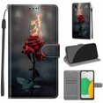thumbnail image 1 of Dteck for Samsung A03 Core 6.5" (2021) Wallet Case, Shockproof Fashion 3D Painted Pattern Premium PU Leather Wrist Strap Magnetic Card/Cash Slots Stand Flip Protective Cover, Fire Rose, 1 of 6