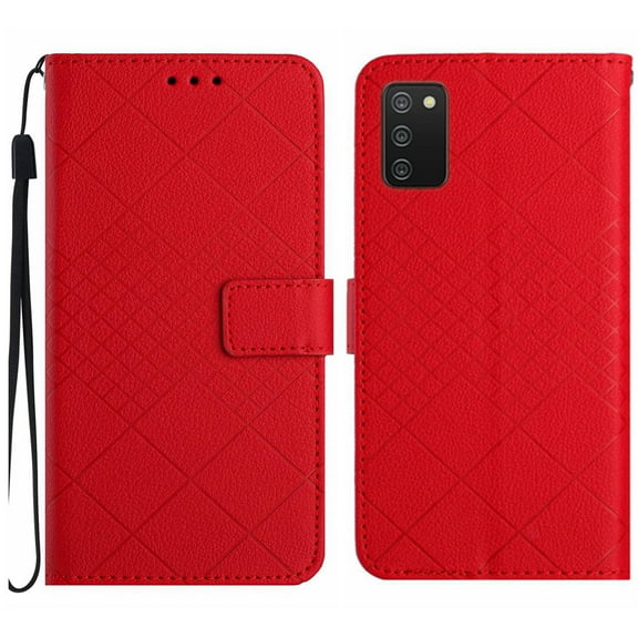 Dteck for Samsung A03S 6.5" 2021 Magnetic Case, Premium PU Leather Folio Flip Wallet Case with Card Holder Cash Slot Lanyard Strap Kickstand Function Embossed Pattern Slim Shockproof Cover, red