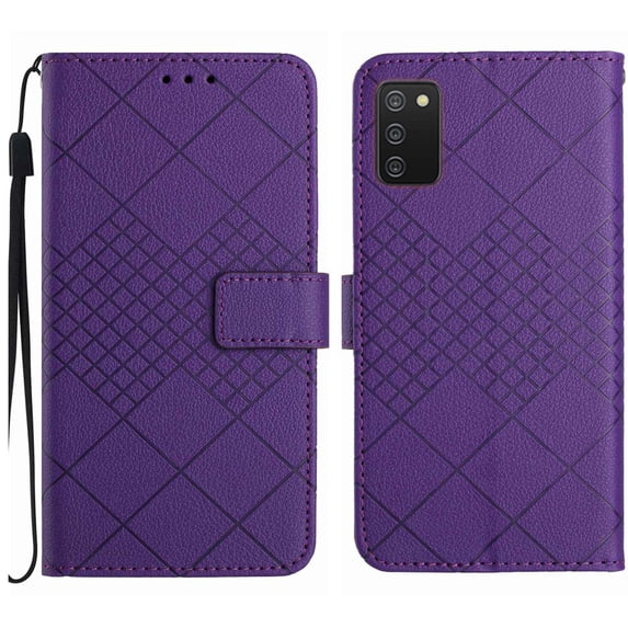 Dteck for Samsung A03S 6.5" 2021 Magnetic Case, Premium PU Leather Folio Flip Wallet Case with Card Holder Cash Slot Lanyard Strap Kickstand Function Embossed Pattern Slim Shockproof Cover, purple